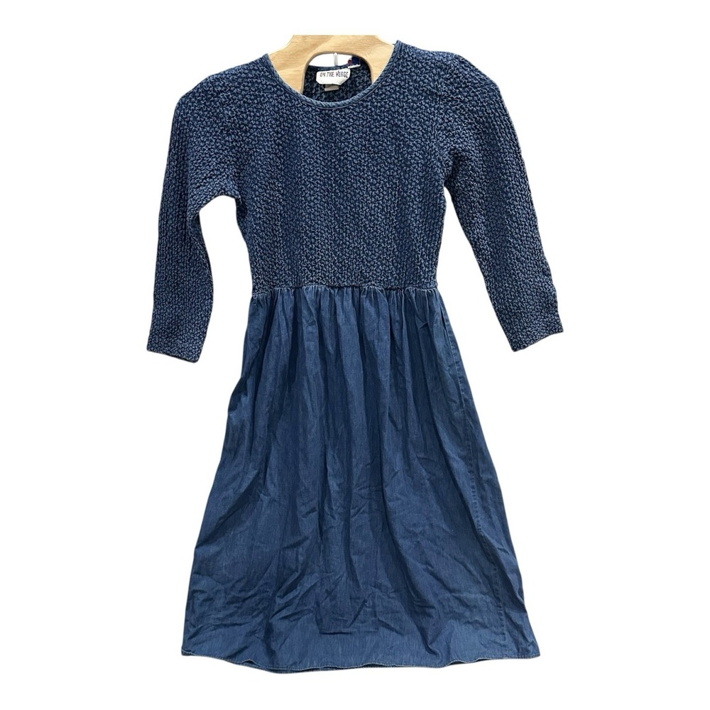 Vintage On The Verge Womens M Long Denim Dress Shirred Bodice Long Sleeve Modest